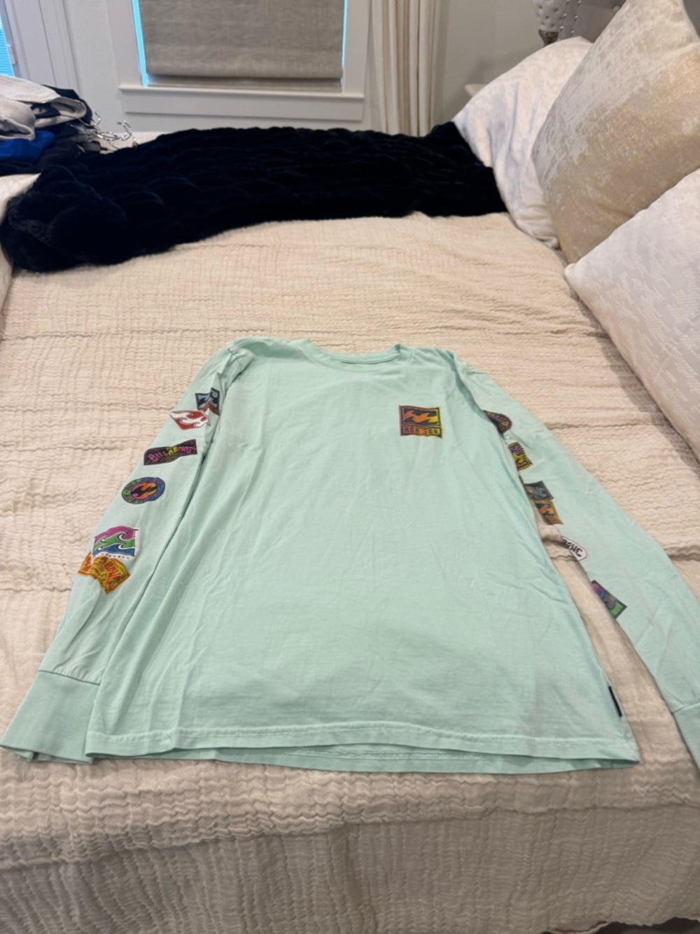 Billabong Light Mint Long-Sleeve Graphic Tee with Sleeve Patches
